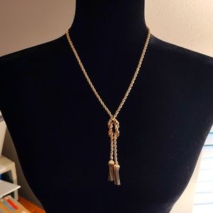 Vintage Gold Tone Lovers Knot Chain Necklace